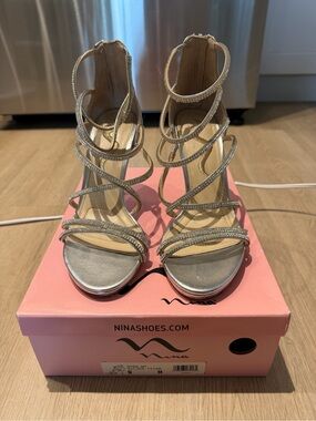 Nina Silver Rhinestone Strappy High Heels